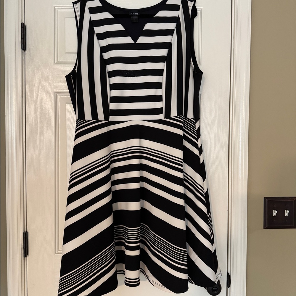 Torrid Black and White Asymmetrical Striped Dress